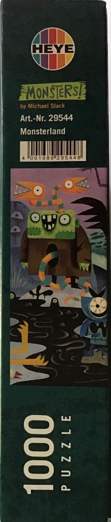 Monsterland jigsaw art by Michael Slack features a green zombie and colorful monsters.