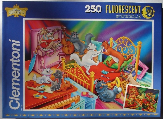 Animated scene featuring a group of jazz-playing cats in a vibrant, colorful room.