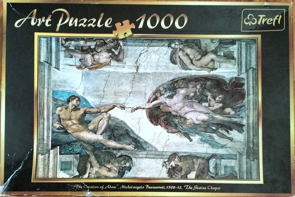 A reproduction of Michelangelo's The Creation of Adam fresco