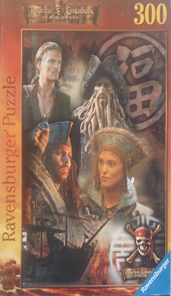 Movie collage featuring four characters and a ship from a pirate film.
