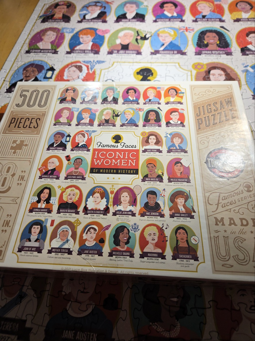 Illustration of iconic women from history arranged in colourful oval portraits.