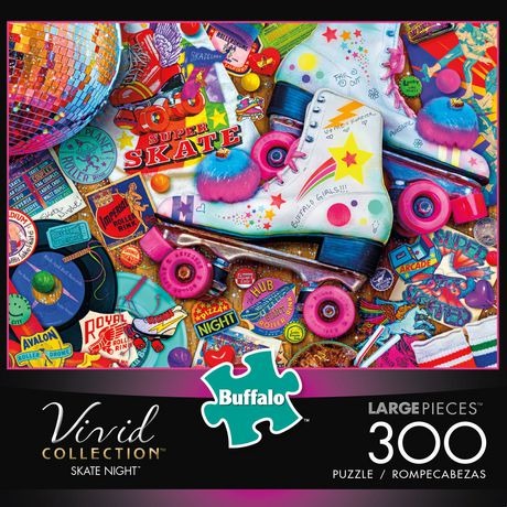 A collage of roller skating memorabilia featuring white skates, a disco ball, and colorful vintage rink stickers.