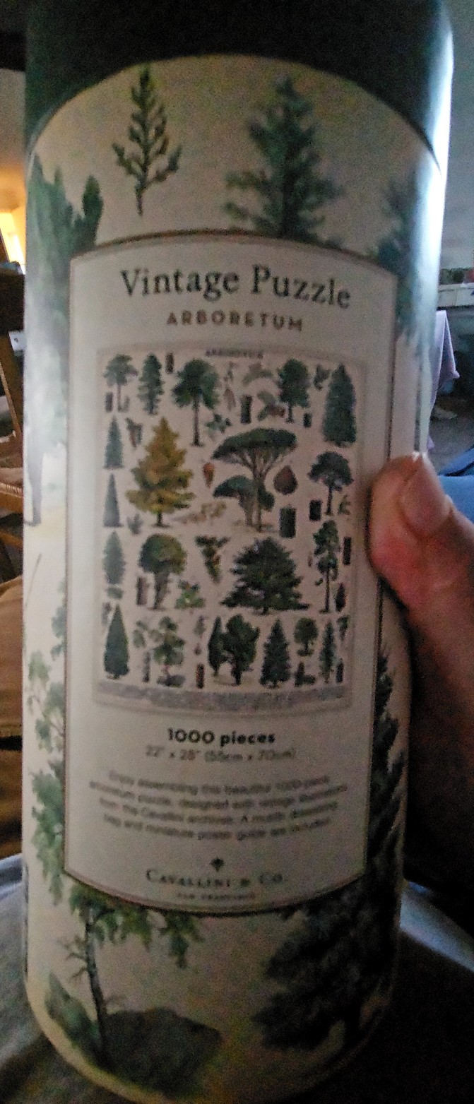 Vintage-style botanical illustration of various trees in an arboretum on a light background.