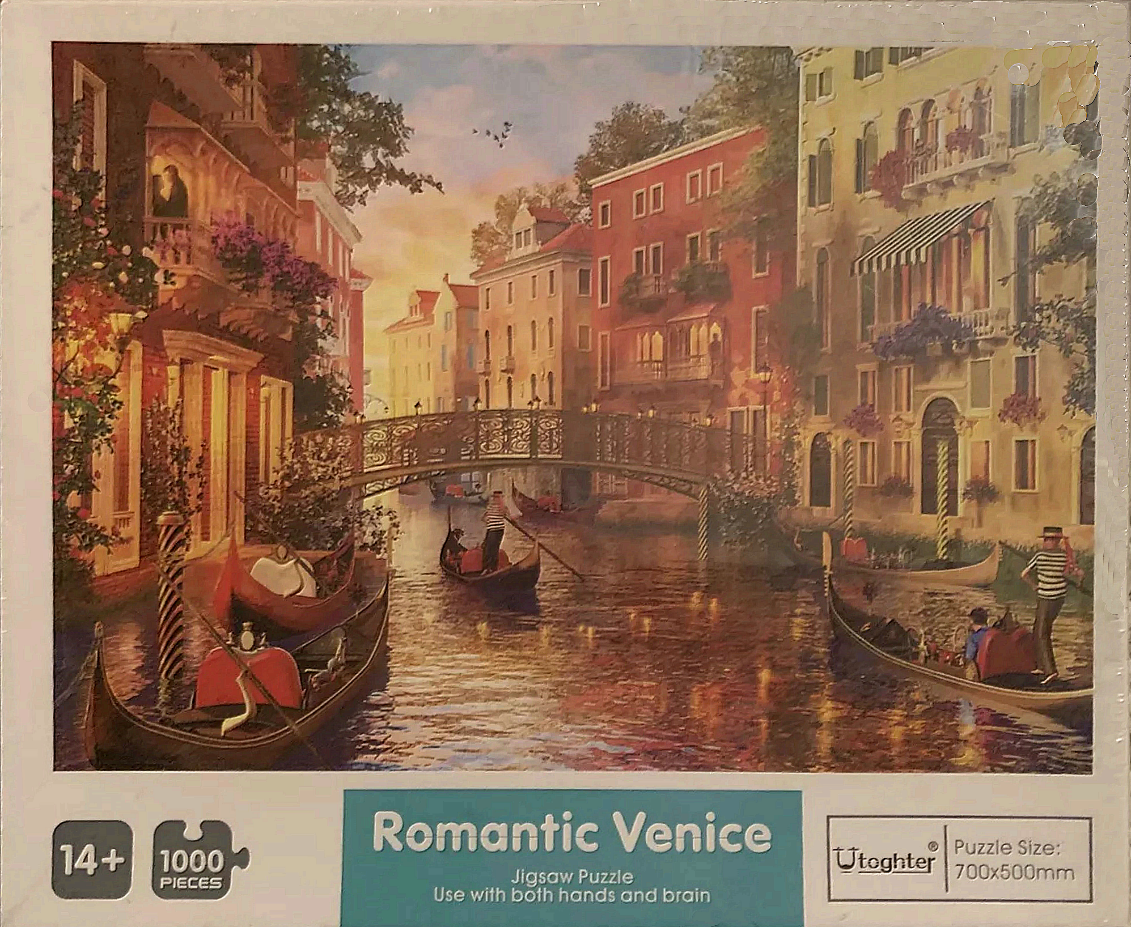 An impressionist painting of a Venetian canal at sunset with gondolas, bridges, and classic Italian architecture.
