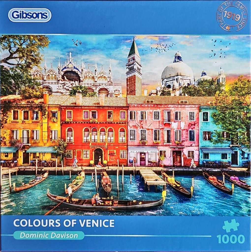 A vibrant digital painting of Venetian canal-side buildings and gondolas at sunset.