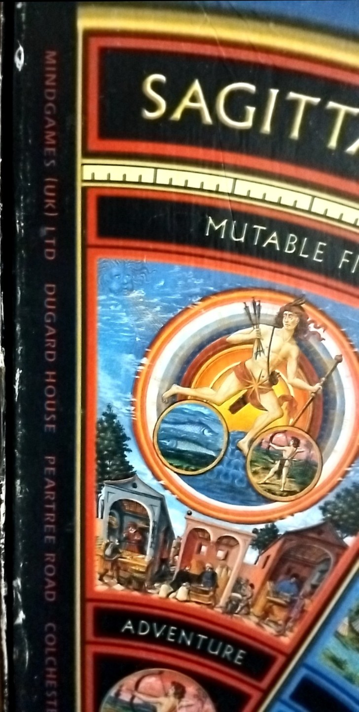 Astrological illustration of Sagittarius featuring a centaur figure, celestial motifs, and classical architectural scenes.
