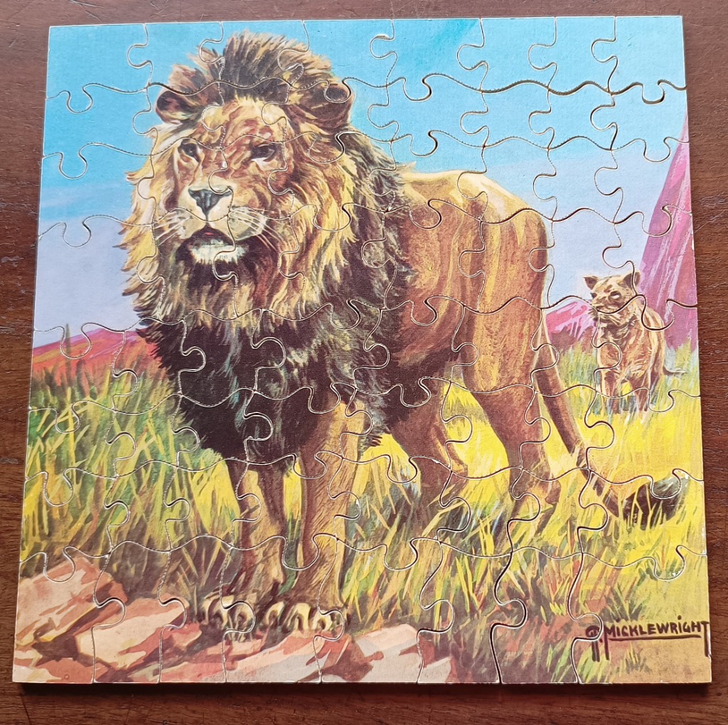 An illustration of a male lion and a lioness walking through savanna grass against a bright blue sky.