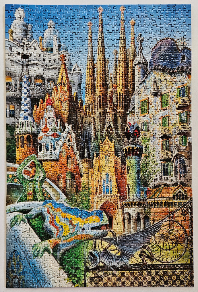 A stylized artistic illustration of Antoni Gaudí’s iconic Barcelona architecture, featuring the Sagrada Familia.