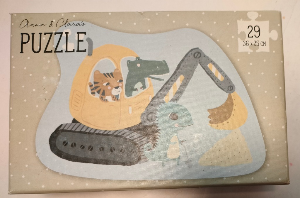 A whimsical illustration of a friendly tiger and alligator operating a yellow construction excavator with a small dinosaur.