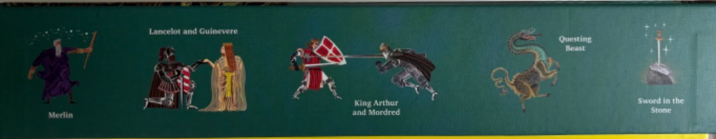 Medieval knights & mythical creatures: Merlin, Lancelot, Guinevere, Arthur, Mordred, Questing Beast, Sword in Stone.