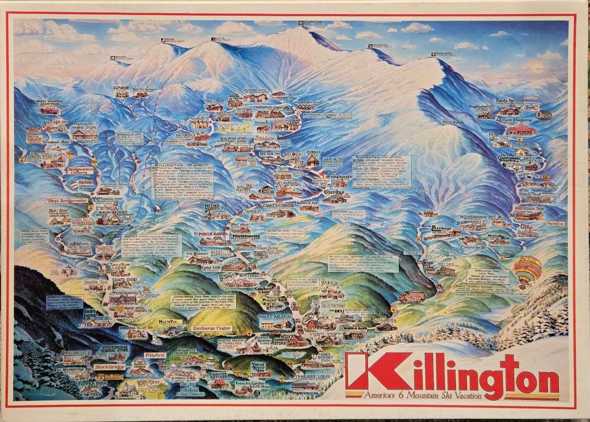 Illustrated map of the Killington ski resort and surrounding Vermont landscape
