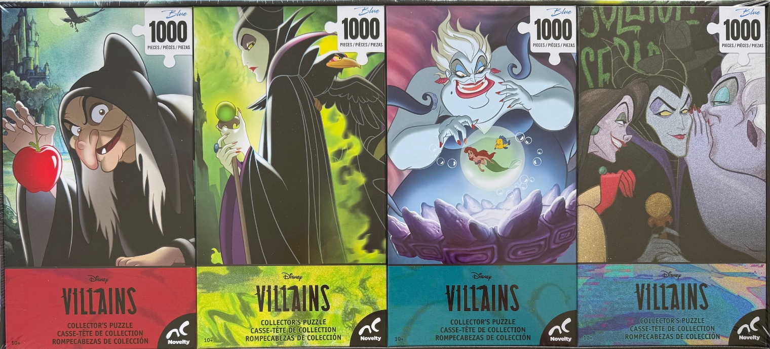 A collage featuring four classic animated villains: the Evil Queen, Maleficent, Ursula, and a group shot of the three.