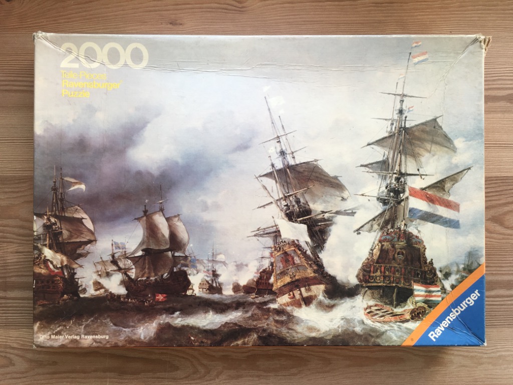 An oil painting of Dutch ships engaged in a naval battle on a stormy sea.