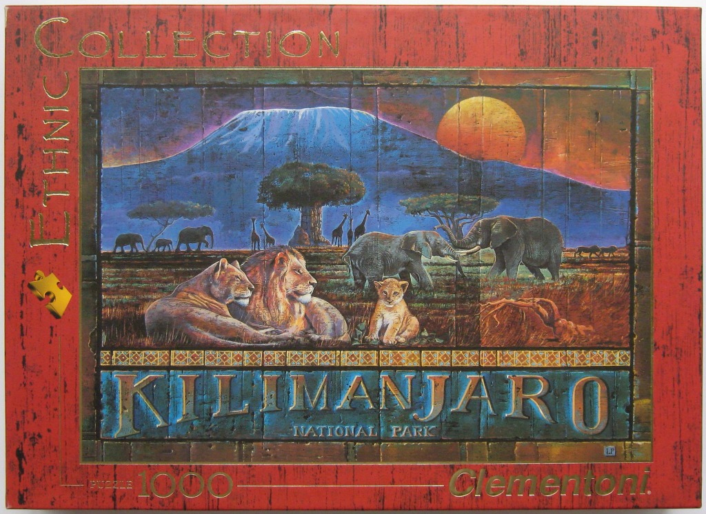 African wildlife in front of Mount Kilimanjaro at sunset