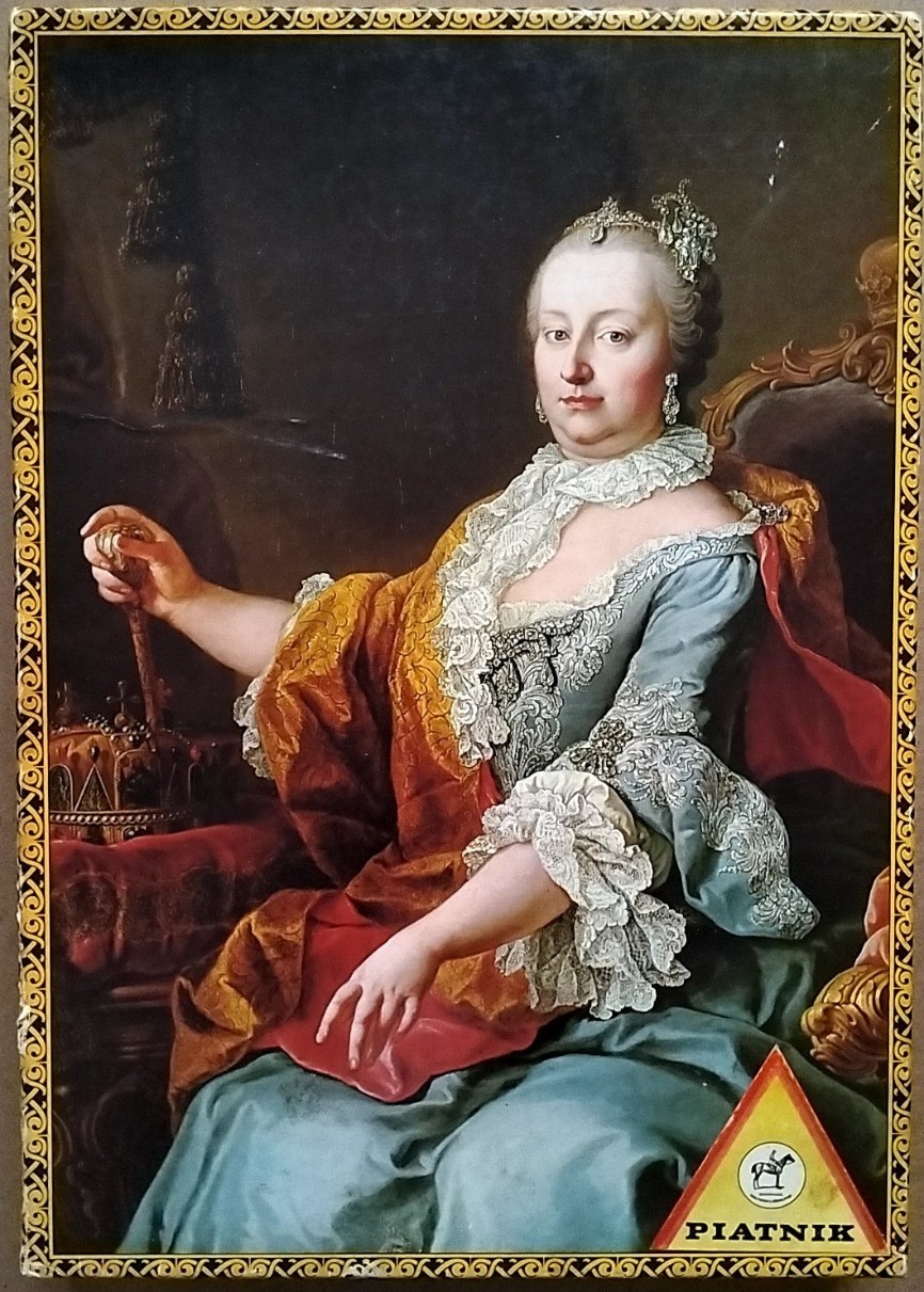 Portrait of Empress Maria Theresa in formal court attire with a crown and royal regalia