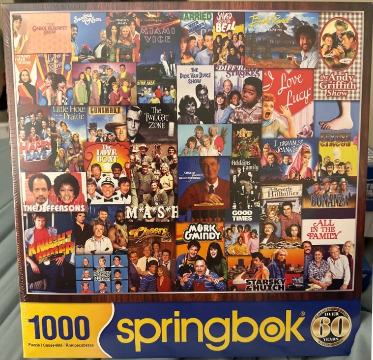 A collage of vintage television show title cards and cast photos arranged in a grid-like montage.