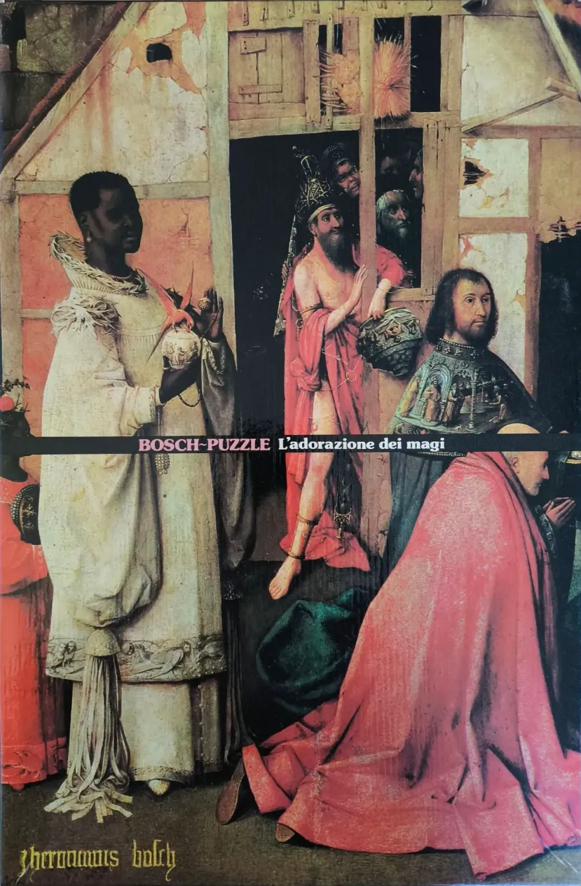 The Adoration of the Magi painting by Hieronymus Bosch featuring figures in historical religious dress.