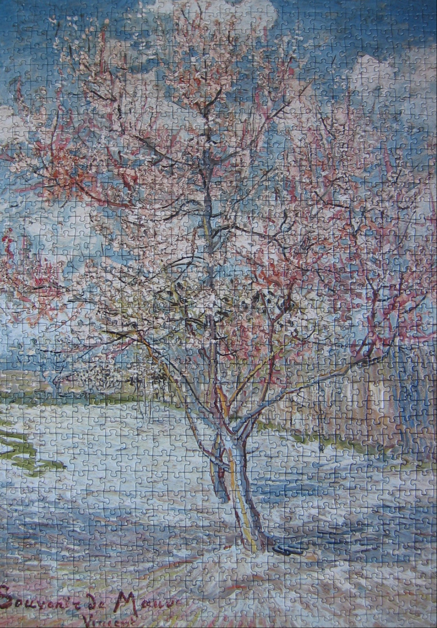 Impressionist painting of a flowering tree in a field, titled Souvenir de Mauve.