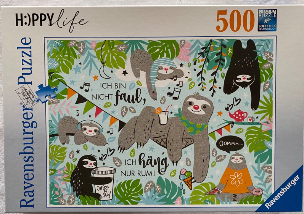Illustration of several cartoon sloths relaxing in a jungle setting