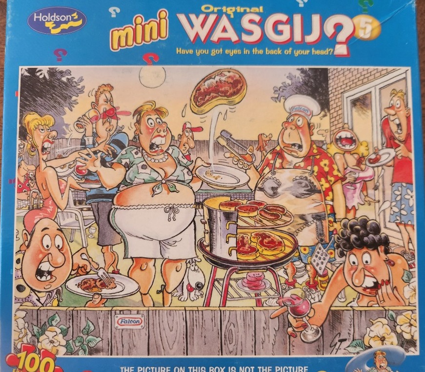 Cartoon illustration of a chaotic backyard barbecue scene with shocked guests