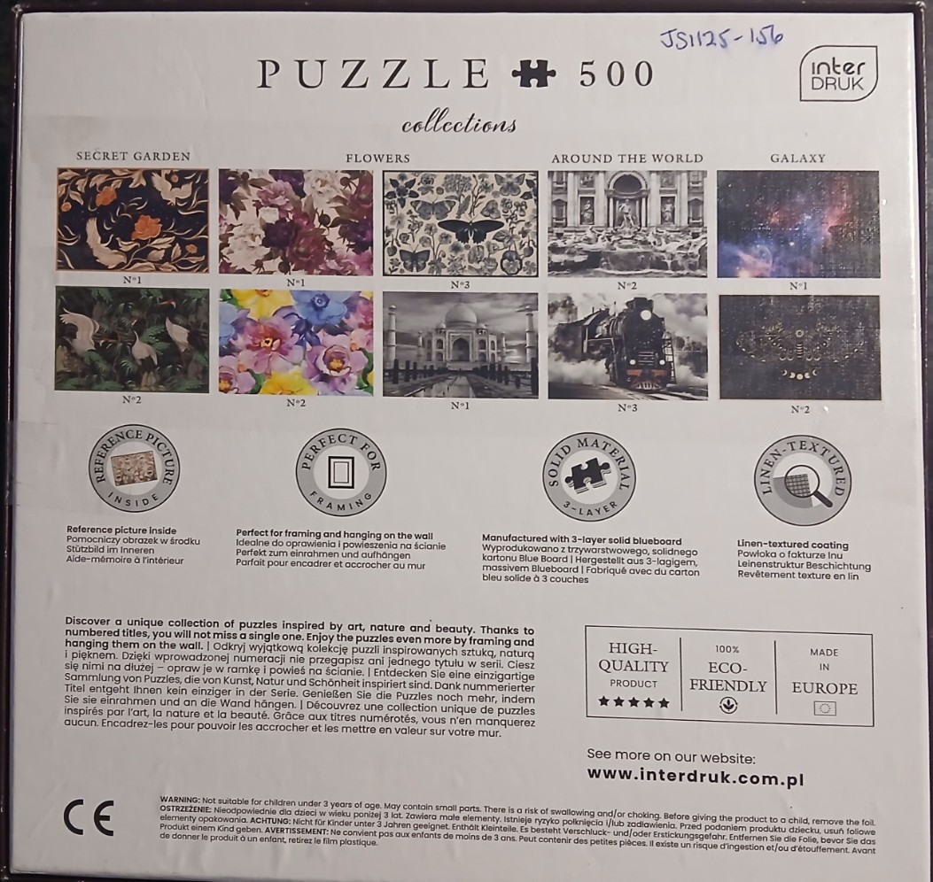 A collection of ten diverse jigsaw puzzle designs categorized by themes like nature, landmarks, and space.