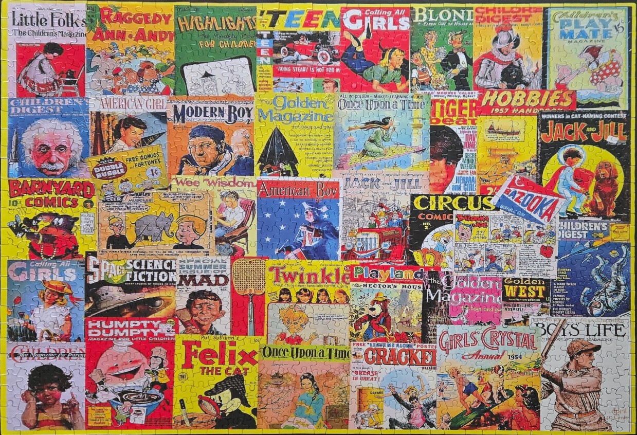 A collage of vintage children's magazine and comic book covers.