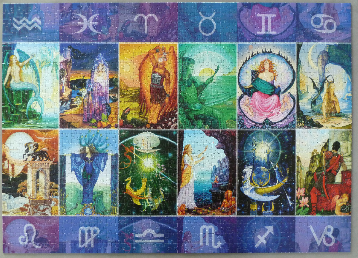 A grid of 12 zodiac-themed illustrations each depicting a mythological figure representing a different astrological sign.