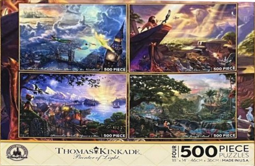 A four-part collage illustration depicting iconic scenes from classic animated films in a painterly style.