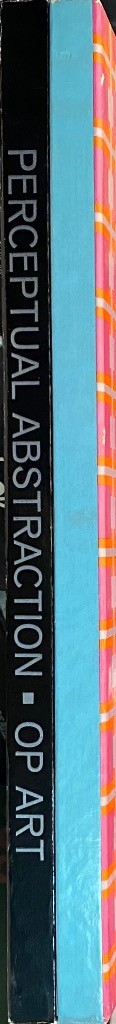 Perceptual Abstraction Op Art. Black spine, blue stripe, pink and orange plaid.
