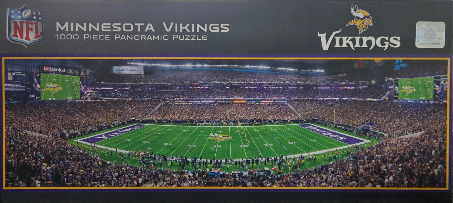 Panoramic view of U.S. Bank Stadium during a Minnesota Vikings football game.