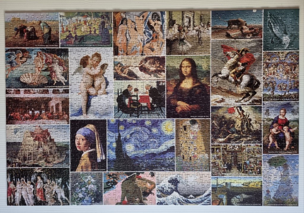 A montage of iconic fine art paintings from various historical periods.