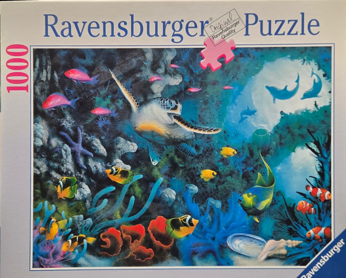A vibrant underwater scene featuring a sea turtle swimming through a colorful coral reef with various tropical fish.