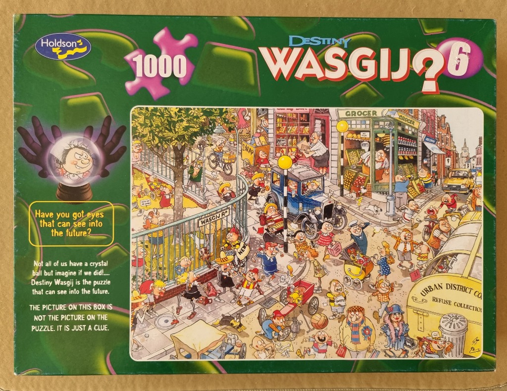 A cartoon illustration of a busy, crowded street scene featuring many comical characters in a town setting.