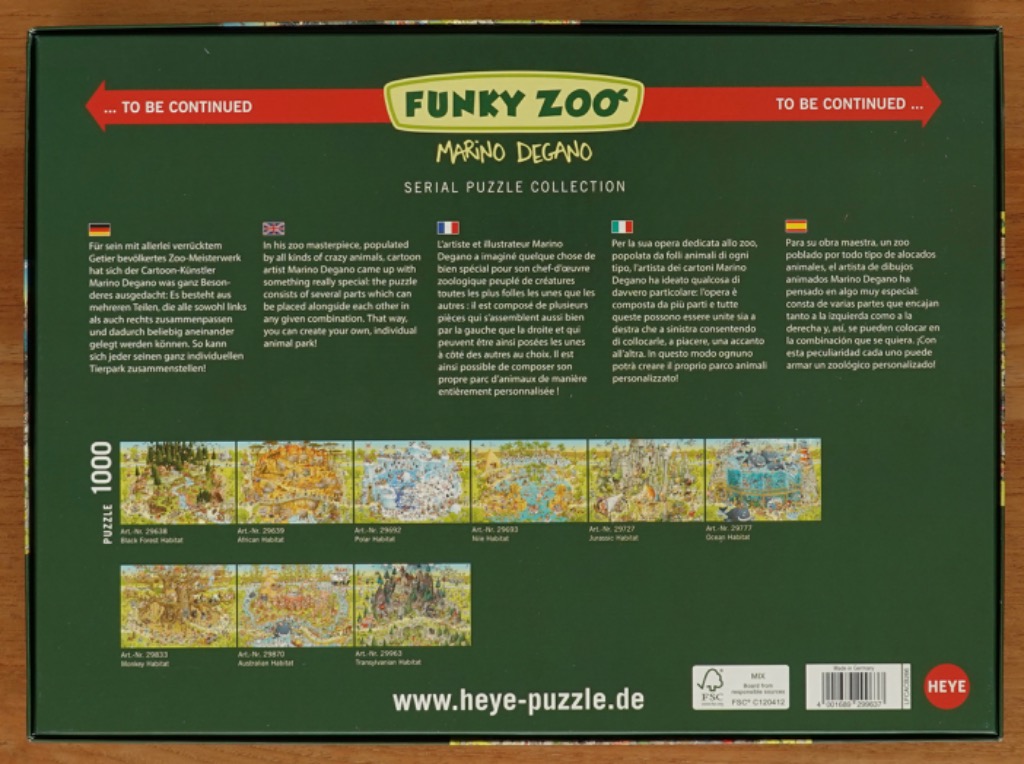 Marino Degano Funky Zoo artwork featuring diverse animal habitats.