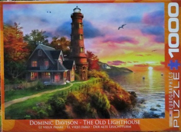 An illustration of a classic lighthouse and an adjacent house on a cliff during a vibrant, colorful sunset.