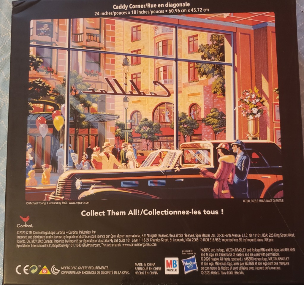 Art deco scene with stylish couple by vintage car, vibrant cityscape with warm colors.
