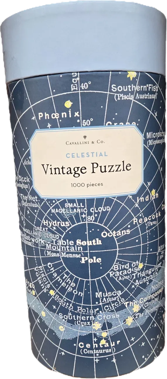 Vintage celestial star chart of the Southern Hemisphere on a cylindrical container