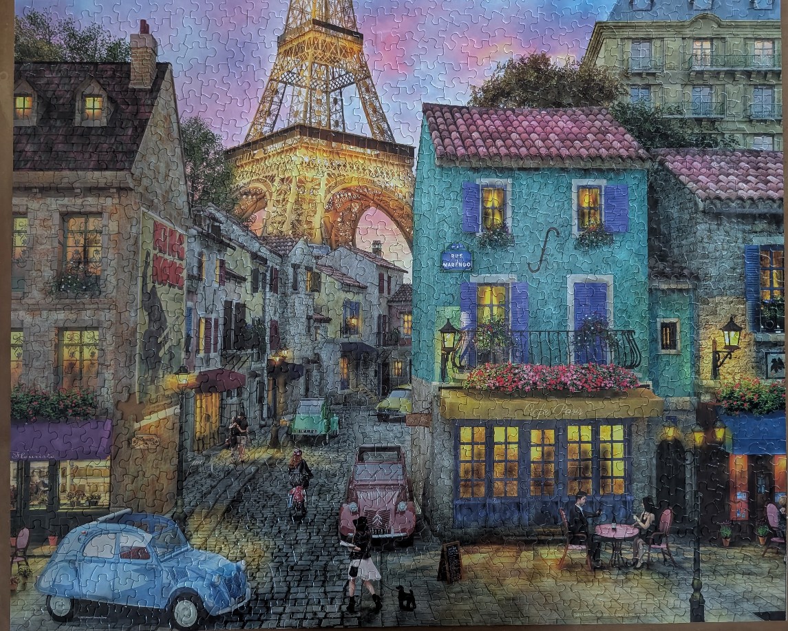 Parisian street scene with the Eiffel Tower in the background