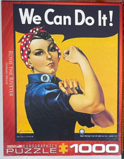 Rosie the Riveter icon with her arm flexed and the text We Can Do It!