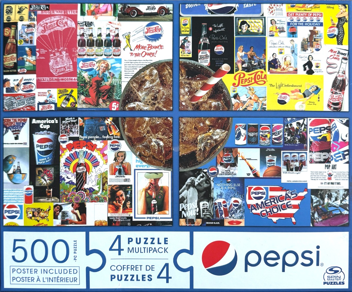 A collage of vintage and modern soda advertisements featuring bottles, logos, and lifestyle imagery.