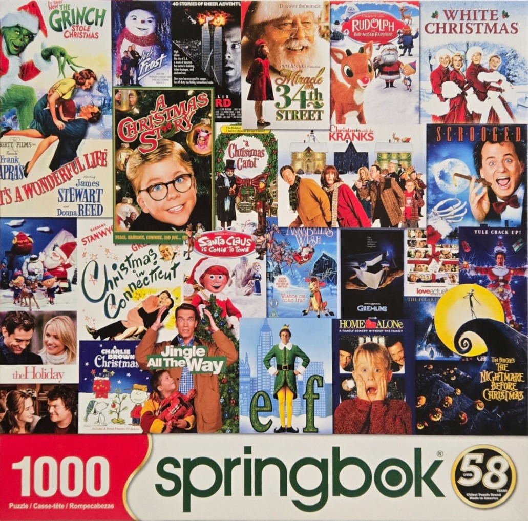 A collage of classic Christmas movie posters and film artwork.