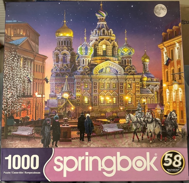 A twilight winter scene featuring the Church of the Savior on Spilled Blood in St. Petersburg, Russia.