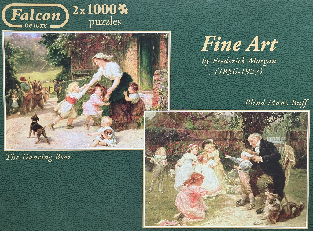 Two classic oil paintings by Frederick Morgan depicting children playing outdoor games in a rustic, sunlit garden setting.