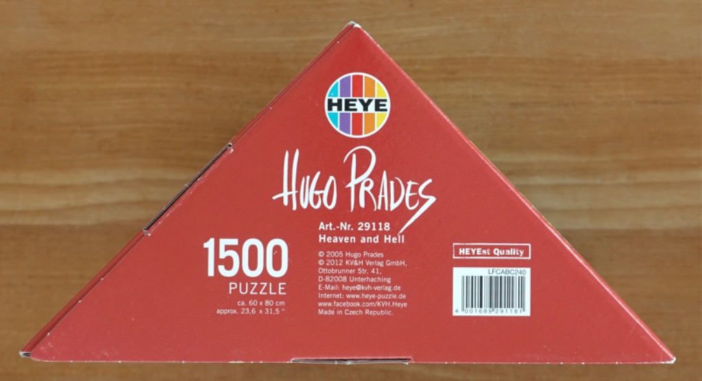 Red triangular box for "Heaven and Hell" Hugo Prades 1500-piece puzzle.