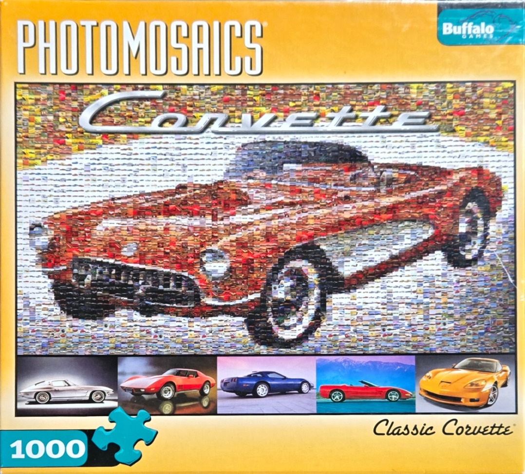A photomosaic image of a classic red Corvette sports car