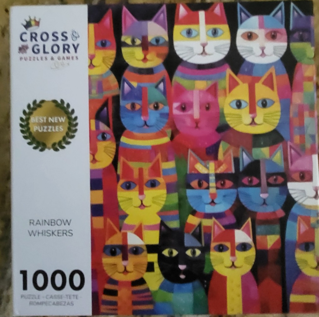 A collection of stylized, colorful cats arranged in a dense grid pattern against a dark background.