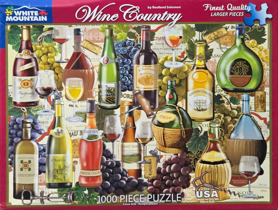 A collage of various wine bottles, filled glasses, and clusters of green and purple grapes.