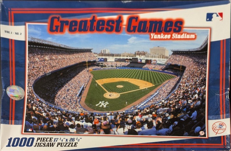 Panoramic view of Yankee Stadium from an elevated perspective during a baseball game.