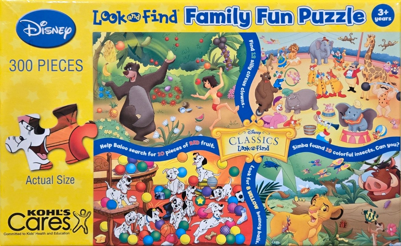 Illustration featuring characters from animated jungle and animal-themed movies in a colorful, busy collage.