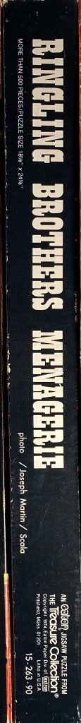 Text-based side panel featuring the title Ringling Brothers Menagerie in a bold, vertical sans-serif font.